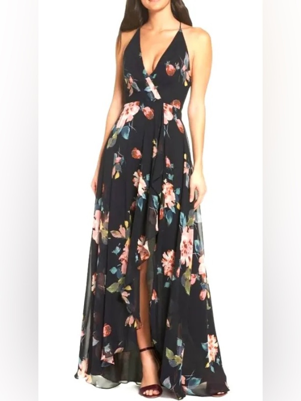 Jenny Yoo Farrah Floral Maxi Dress 10 Black Floral NWT